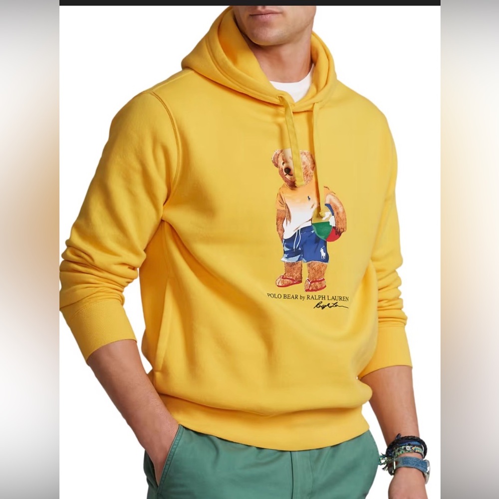 POLO Ralph Lauren Beach Ball Polo Bear Hoodie L Yellow Pullover